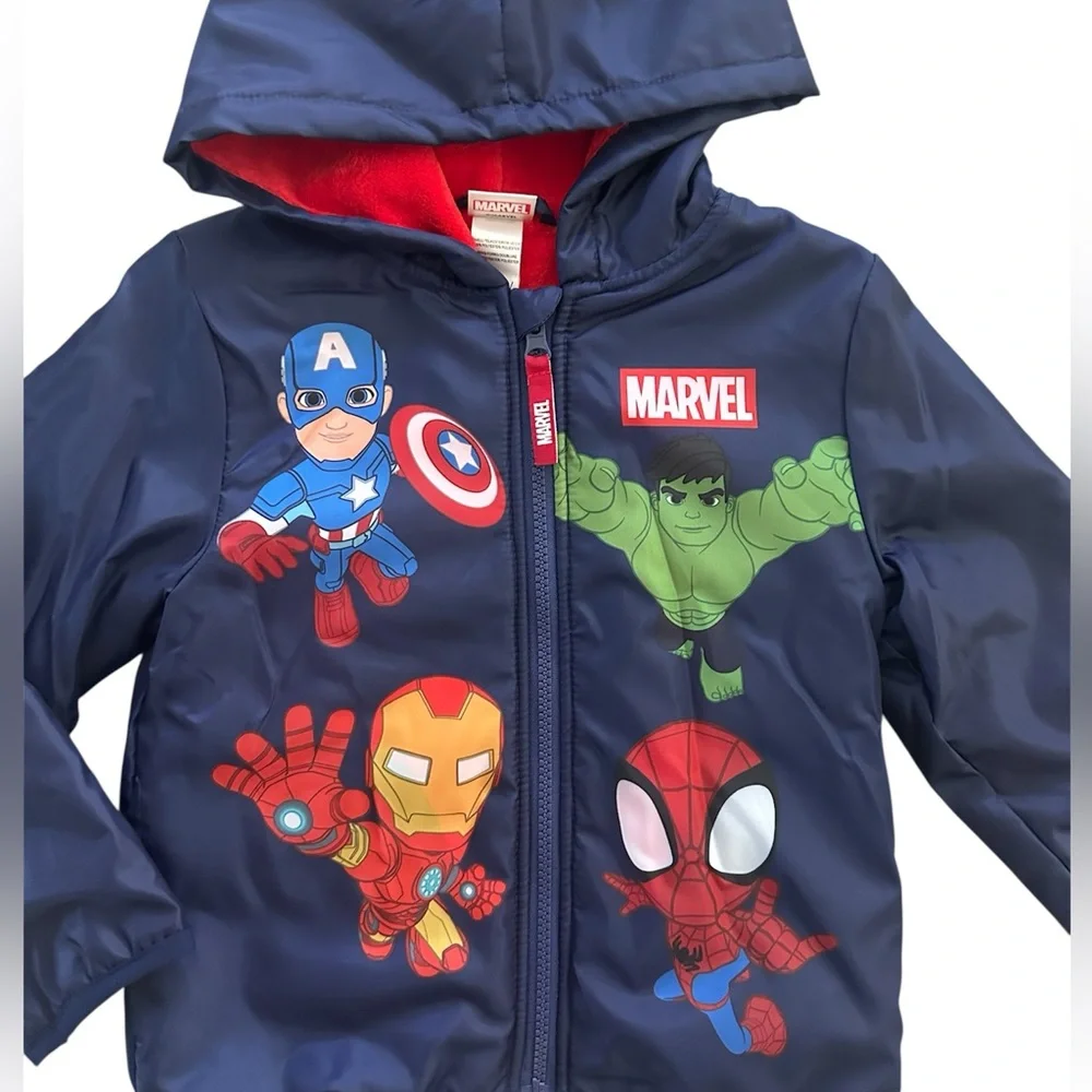 Marvel Super Heroes Navy Blue Full Zip Hooded Boys Jacket Size 4T NWT